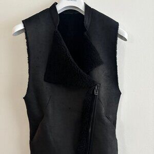 $1200 Belstaff Women's Black Leather Shearling/ Sheepskin Vest - Small